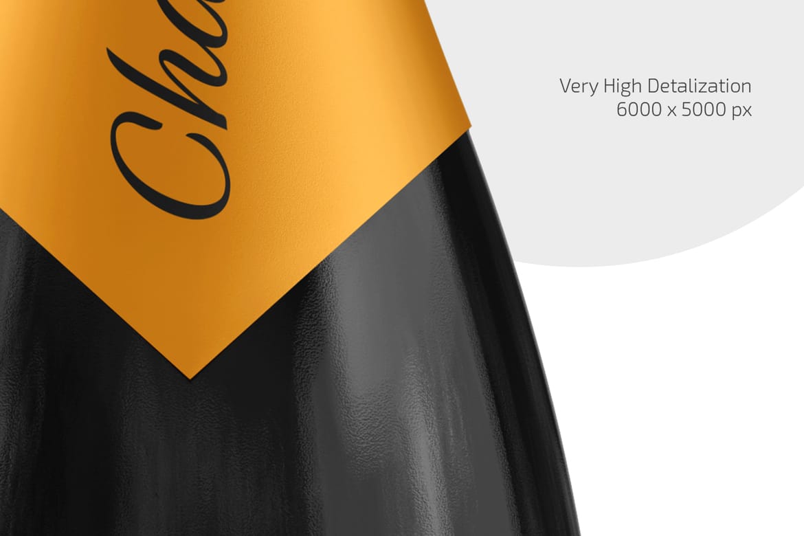 Glass Champagne Bottle Mockup Set