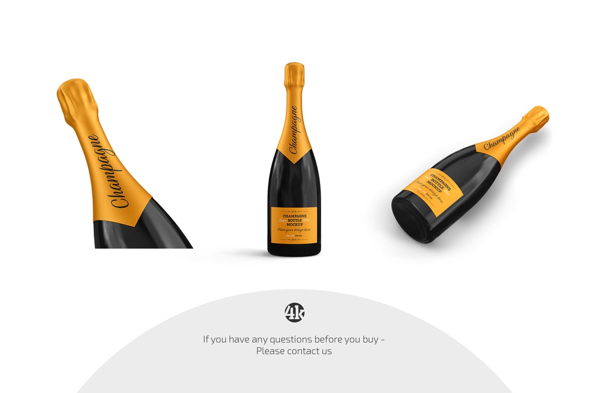 Glass Champagne Bottle Mockup Set