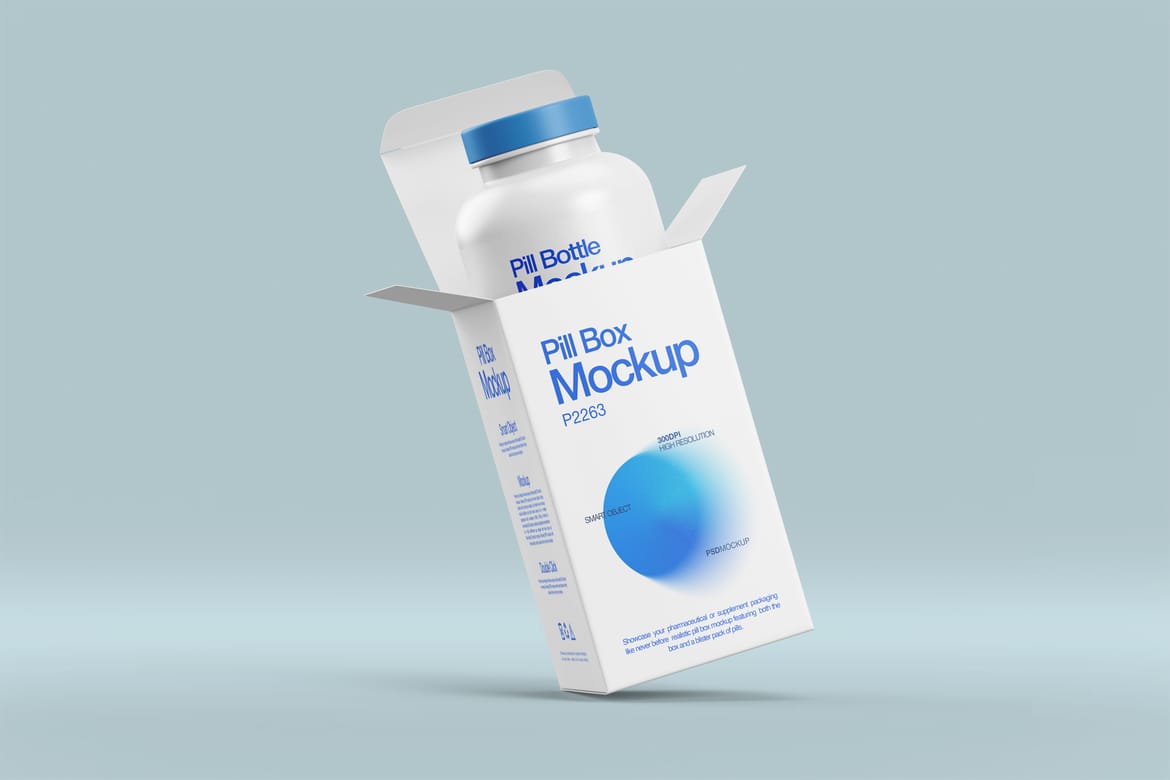 Pill Bottle and Box Packaging Mockup