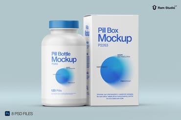 Pill Bottle and Box Packaging Mockup