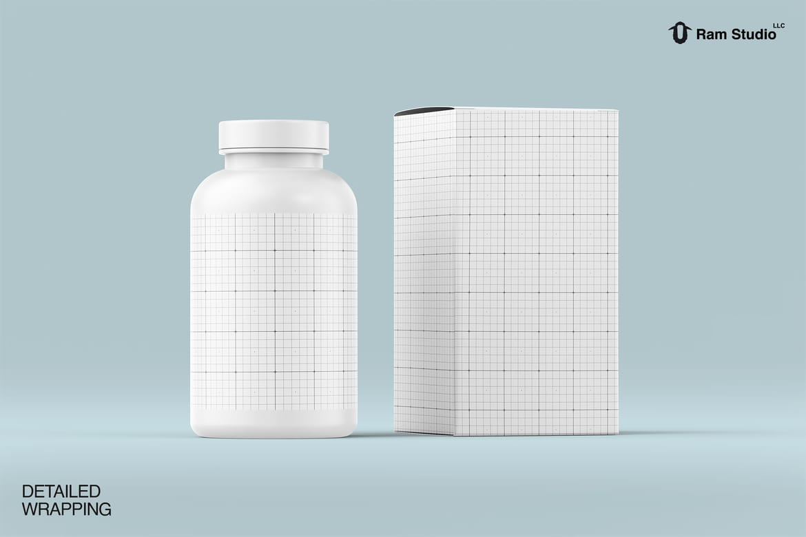 Pill Bottle and Box Packaging Mockup