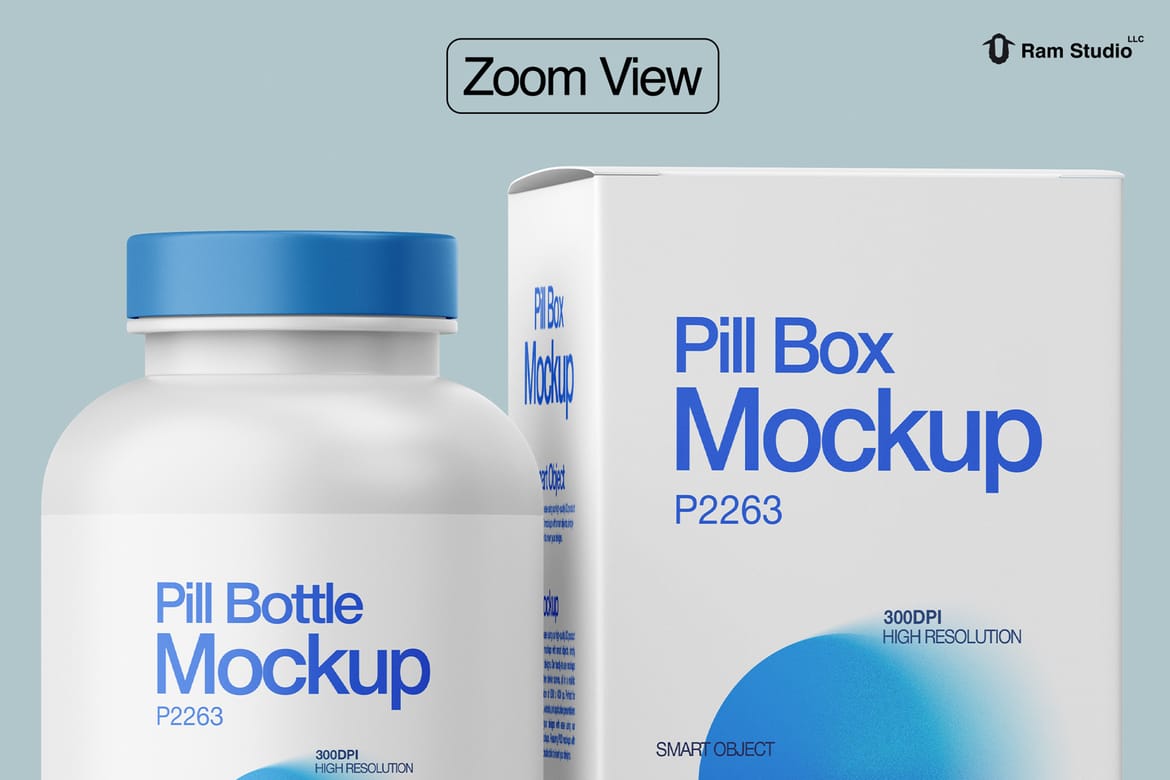 Pill Bottle and Box Packaging Mockup