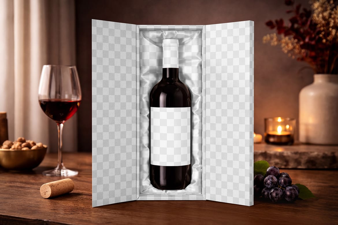 Opened Wine Box Mockup