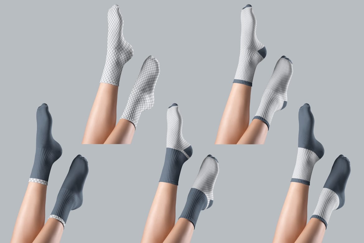  7 Medium Socks Mockup Set Female Legs