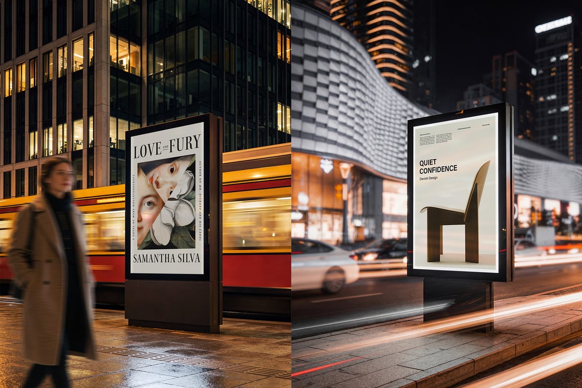 Night Advertising Billboard Mockups
