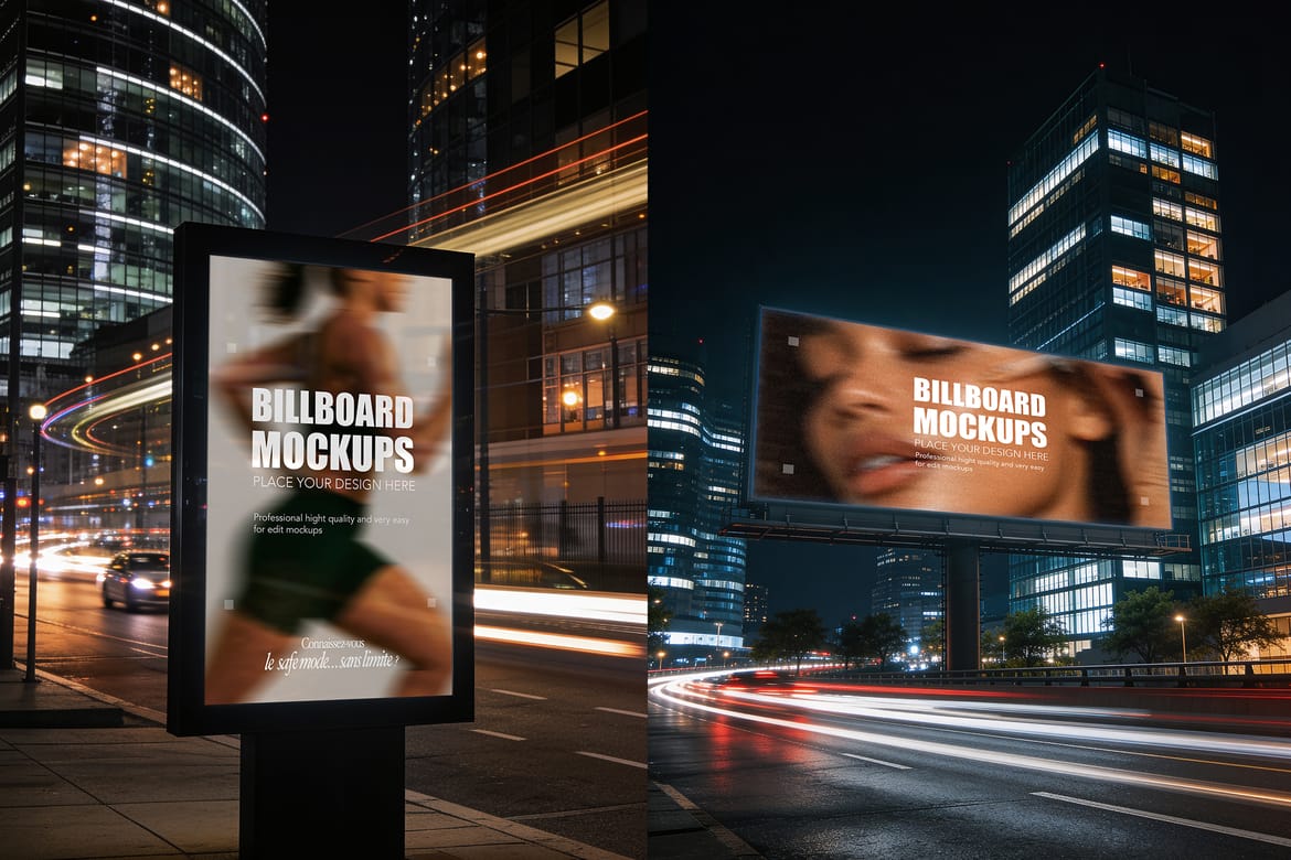 Night Advertising Billboard Mockups
