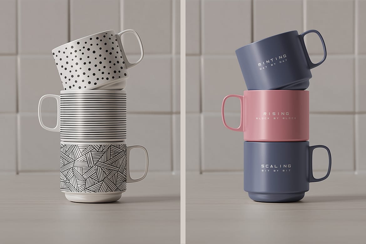 Stackable Ceramic Mugs Mockup