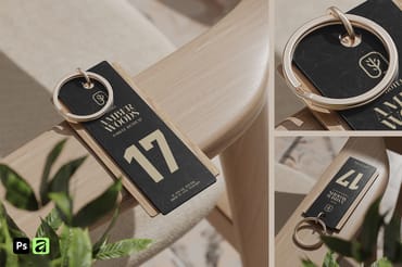 Acrylic Key Tag with Wooden Detail Mockup
