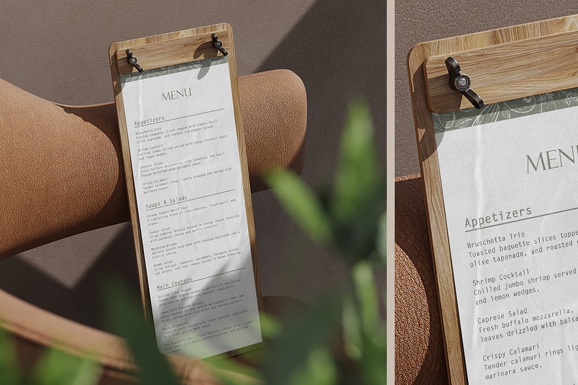 Wooden Clip Screw Menu Mockup