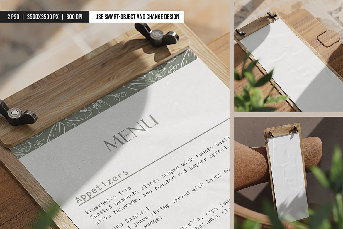 Wooden Clip Screw Menu Mockup