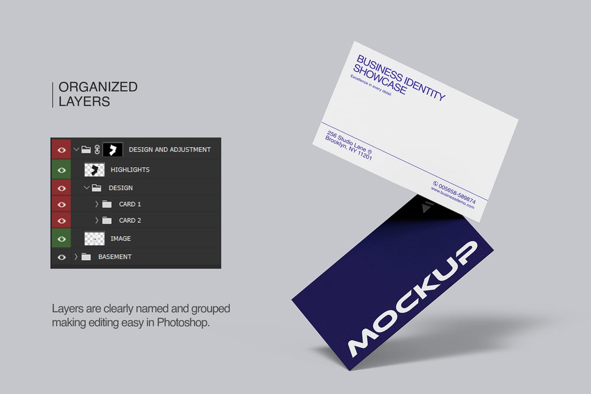 85x55mm Business Card Stack Mockup