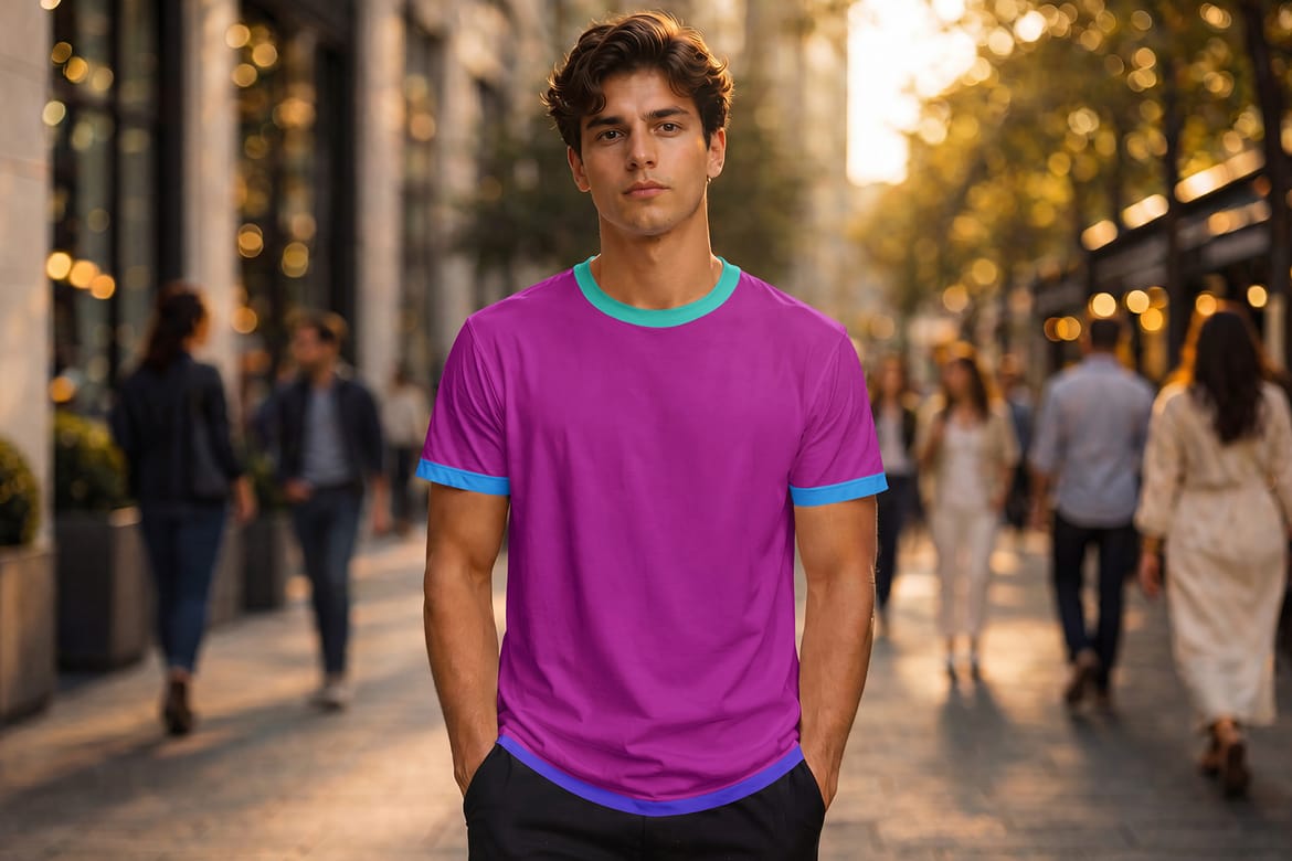 Street Cool Boy wearing T-Shirt Mockup