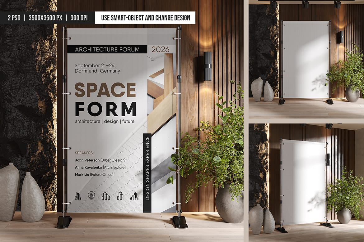 Indoor Telescopic Event Banner Stand Mockup