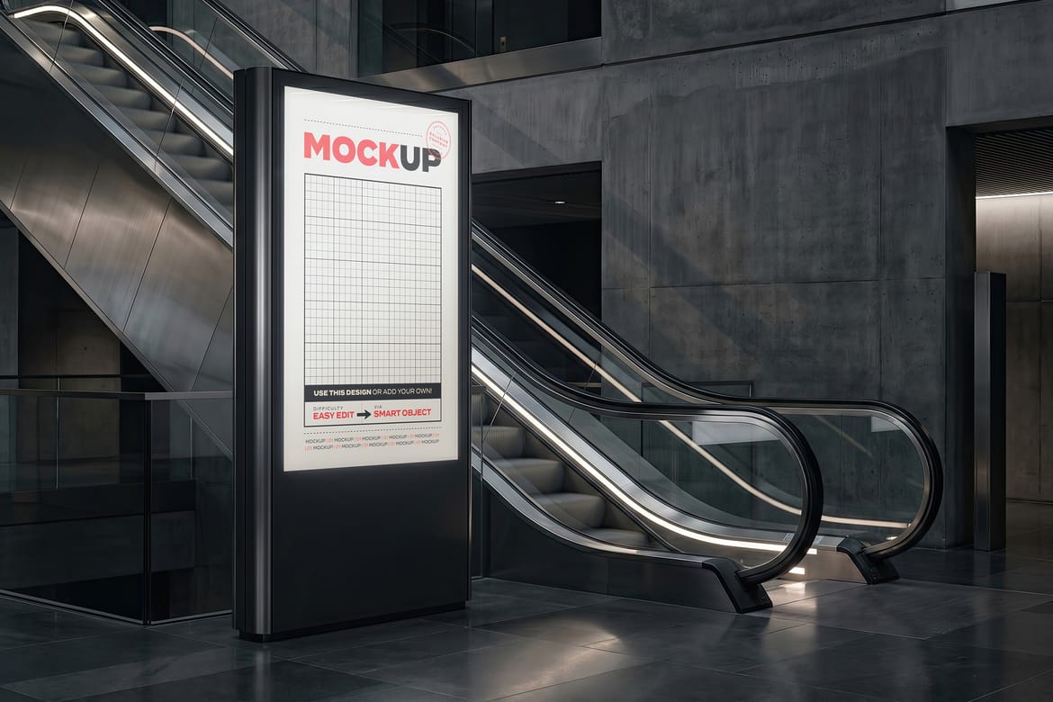 Sign Billboard Mockups with Electric Staircase