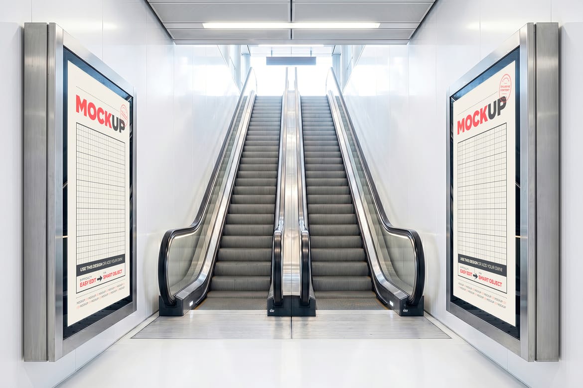 Sign Billboard Mockups with Electric Staircase
