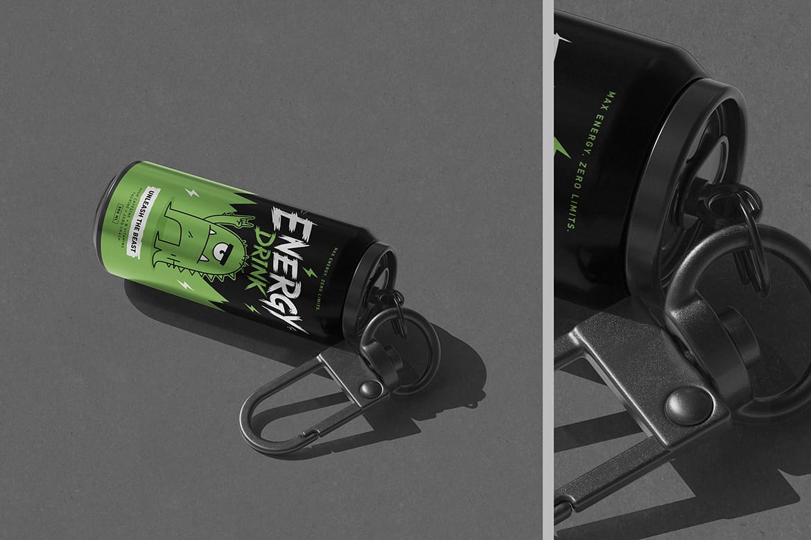 Can Keychain with Carabiner Clip Mockup