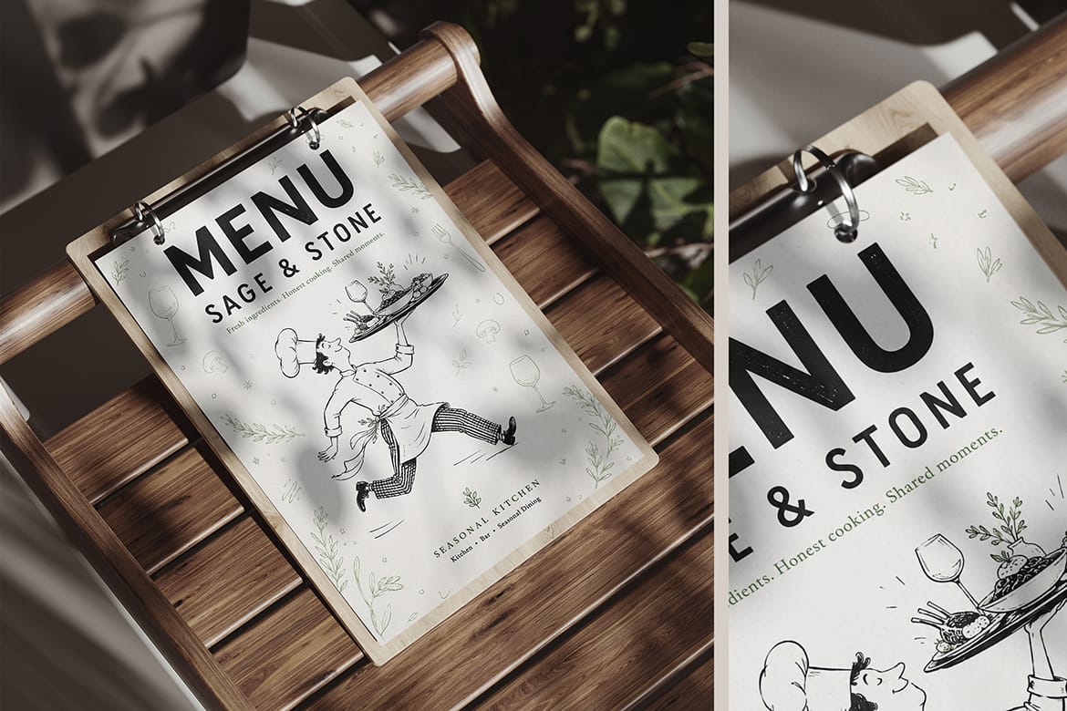 Restaurant Menu on Wooden Tray Mockup
