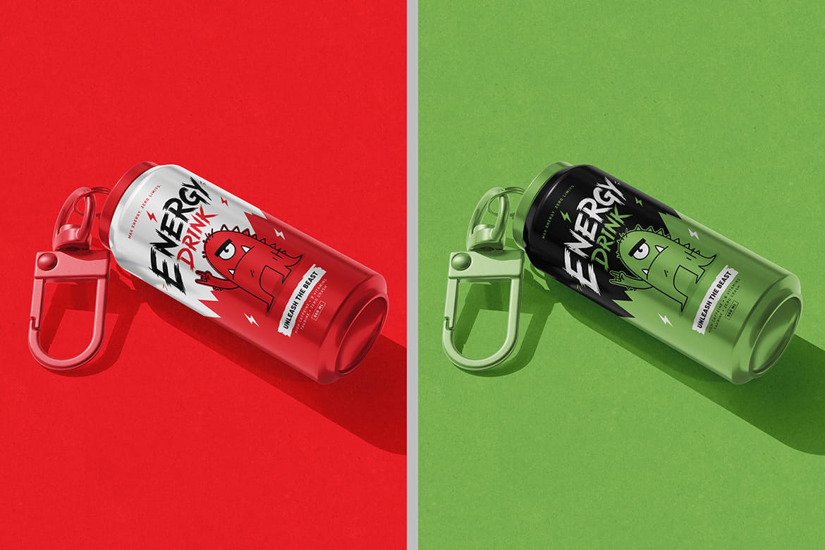 Can Keychain with Carabiner Clip Mockup
