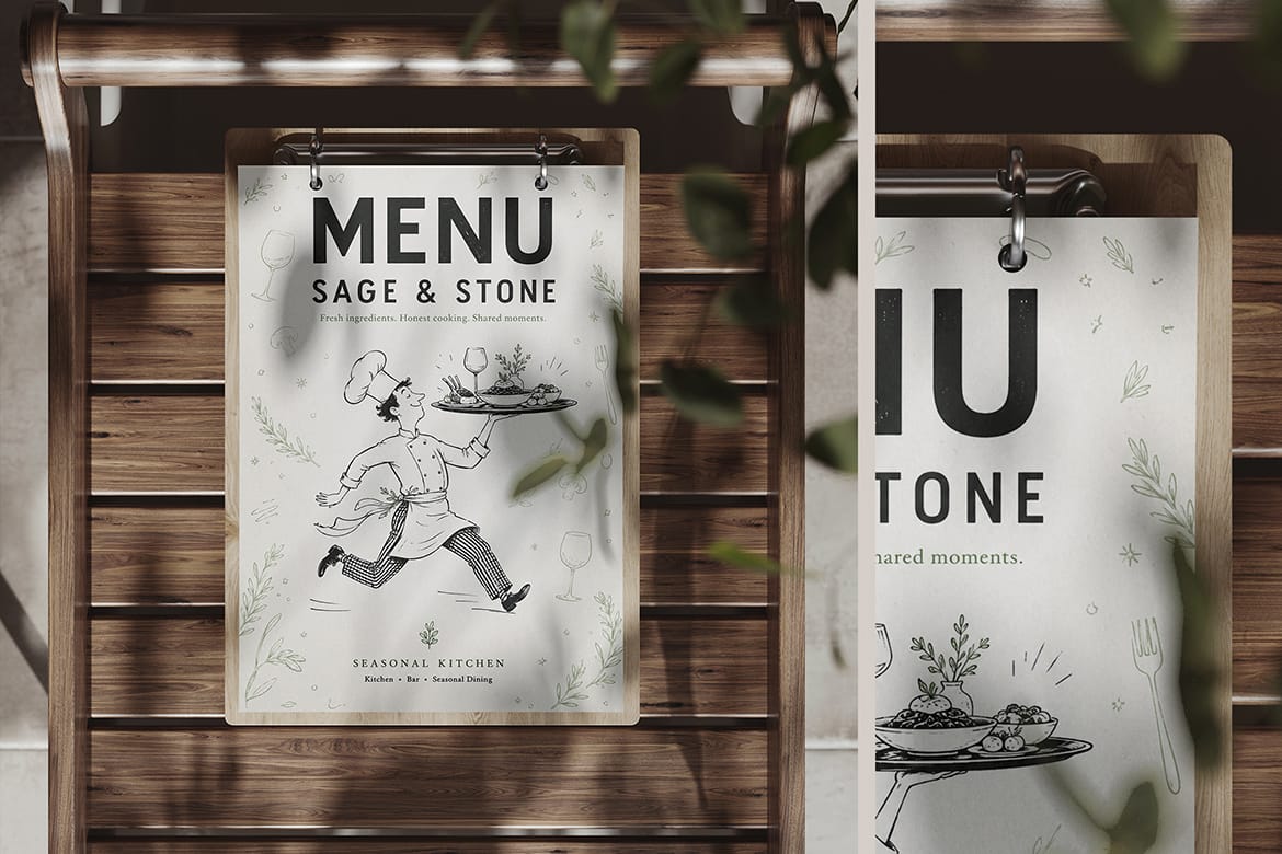 Restaurant Menu on Wooden Tray Mockup