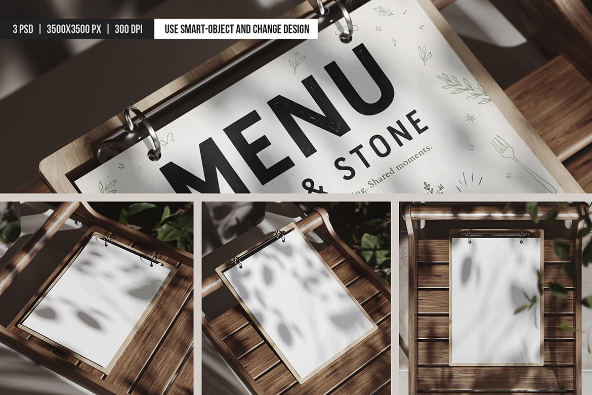 Restaurant Menu on Wooden Tray Mockup