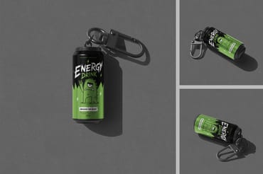 Can Keychain with Carabiner Clip Mockup