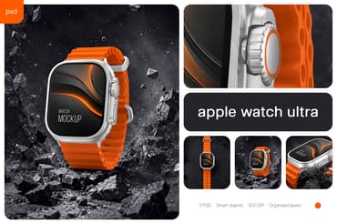 Apple Watch Ultra 2 Style Rugged Smartwatch Mockup Set