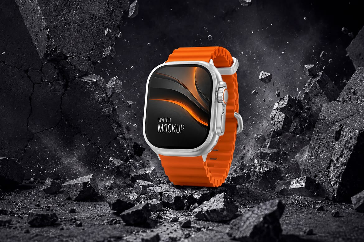 Apple Watch Ultra 2 Style Rugged Smartwatch Mockup Set