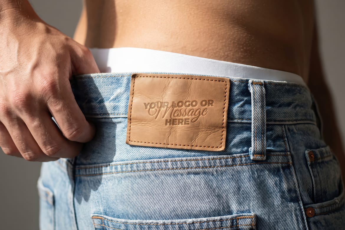 Denim Jeans Leather Label Pressed Effect Mockups