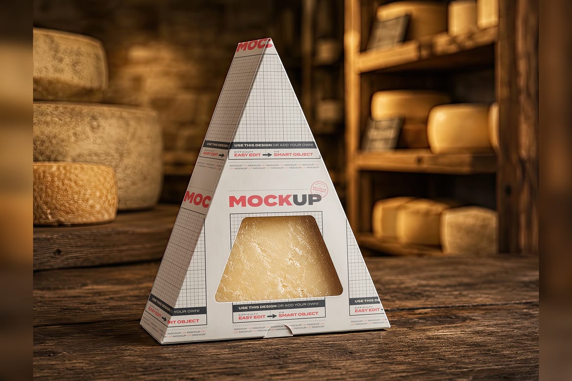 Triangle Cheese Box Packaging Mockup