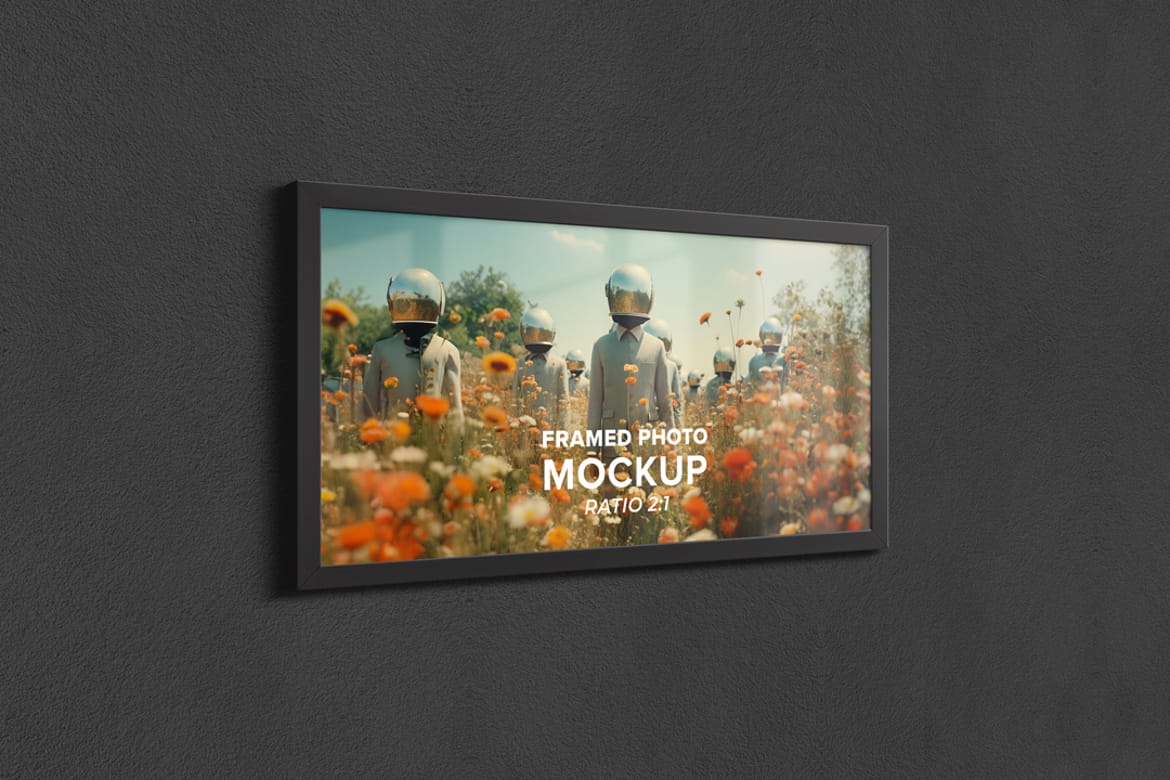 Framed Photo Mockup 24x12 In -  Ratio 2x1