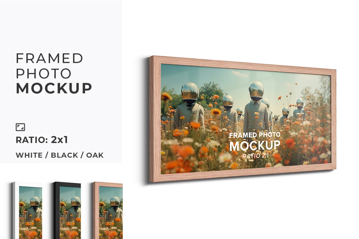 Framed Photo Mockup 24x12 In -  Ratio 2x1