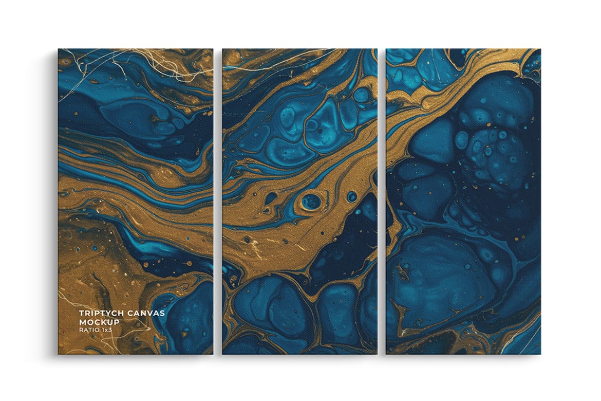 Front Hanging Triptych Canvas Mockup – Ratio 1x2