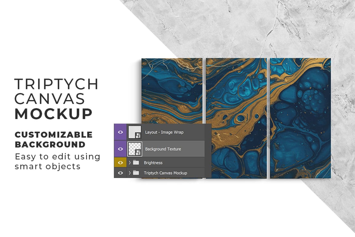Front Hanging Triptych Canvas Mockup – Ratio 1x2
