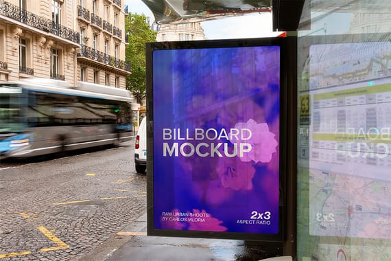 	Paris Bus Stop Billboard Mockup 001 | Urban Outdoor Advertising PSD