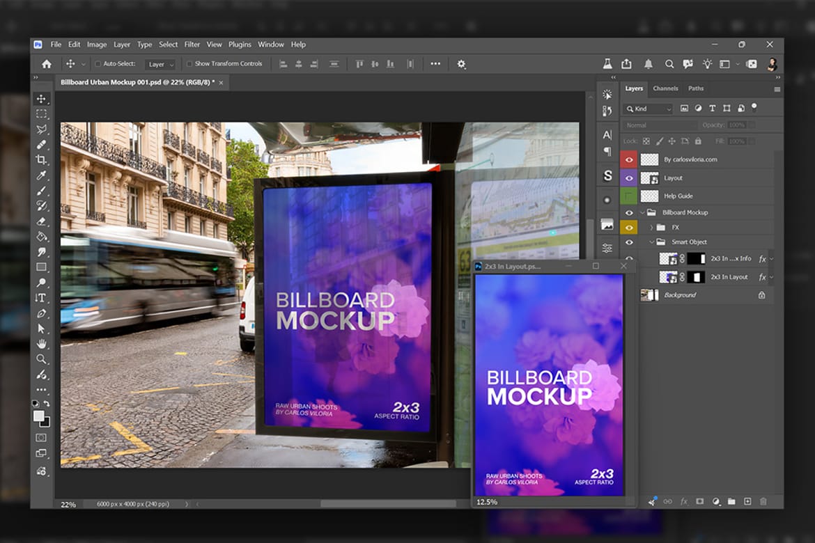 	Paris Bus Stop Billboard Mockup 001 | Urban Outdoor Advertising PSD