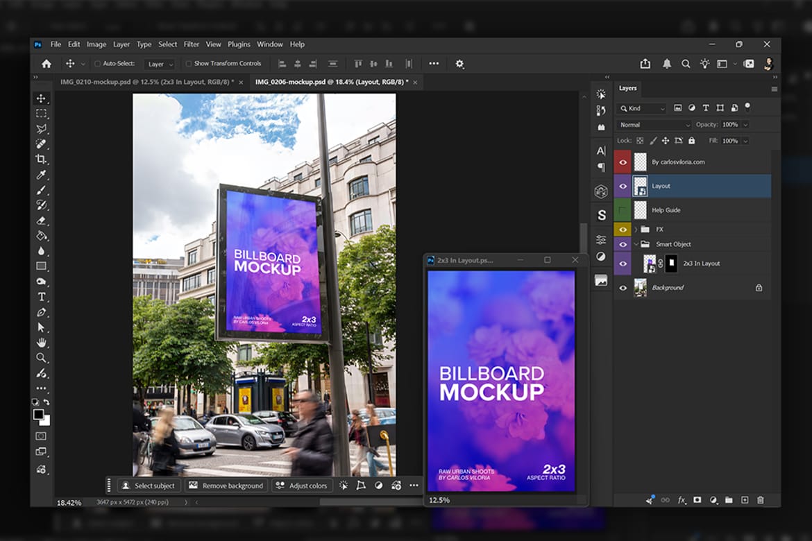 Paris Street Pole Billboard Mockup