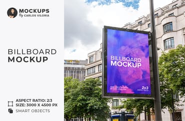 Paris Street Pole Billboard Mockup
