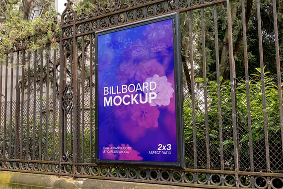 Paris Iron Fence Billboard 2x3 Mockup | Outdoor Poster PSD
