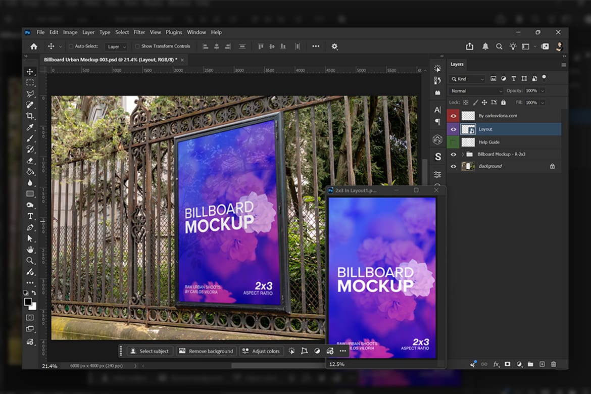 Paris Iron Fence Billboard 2x3 Mockup | Outdoor Poster PSD