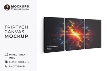 Side Hanging Triptych Canvas Mockup – Ratio 2x3