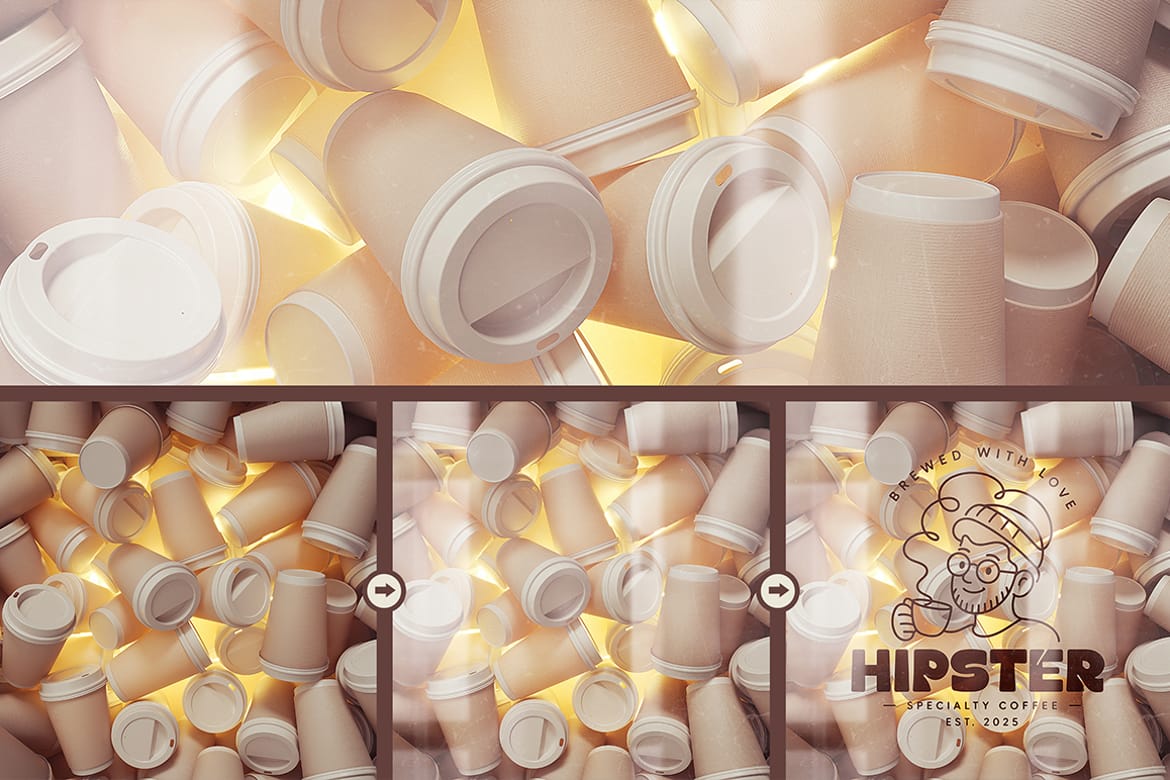 Light Box Filled with Paper Cups Mockup