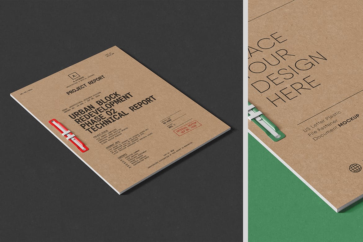 US Letter Plastic File Fastener Document Mockup