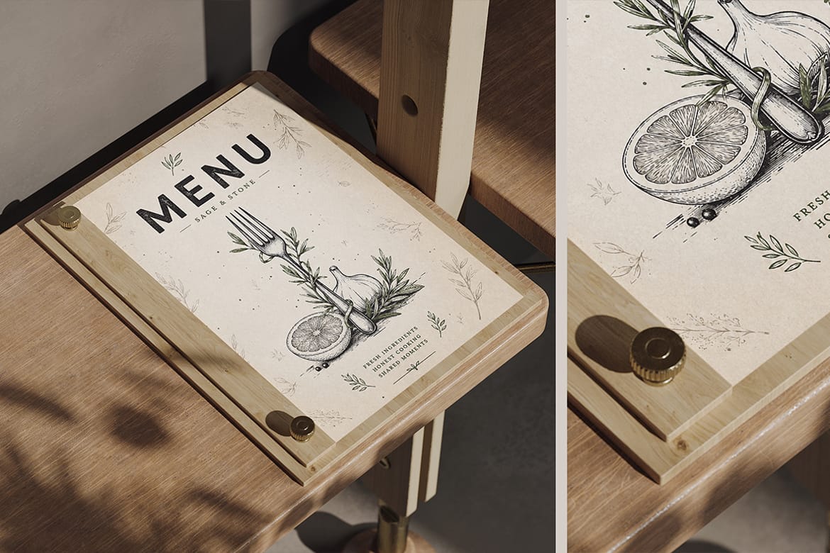 Wooden Menu Board on Screws Mockup