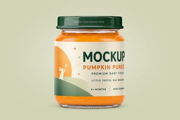 Baby Food Pumpkin Puree Glass Jar Mockup